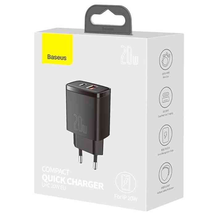 BASEUS U+C20W CN COMPACT QUICK CHARGER BLACK & White